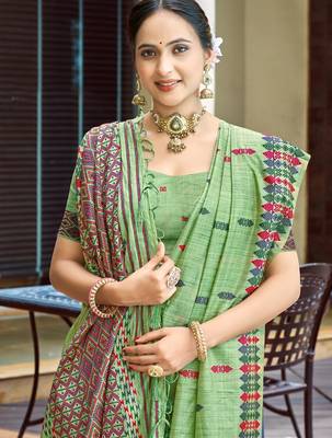 green smart and elegant assam silk blend ethnic woven designer saree 2