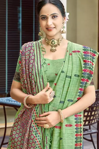 green smart and elegant assam silk blend ethnic woven designer saree