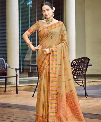 peach smart and elegant assam silk blend ethnic woven designer saree 1
