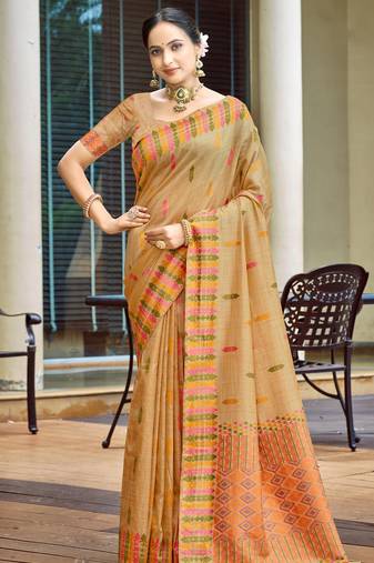 peach smart and elegant assam silk blend ethnic woven designer saree