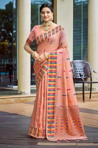 pink smart and elegant assam silk blend ethnic woven designer saree
