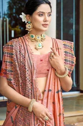 pink smart and elegant assam silk blend ethnic woven designer saree