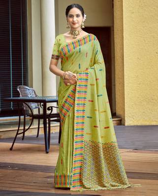 pista smart and elegant assam silk blend ethnic woven designer saree 1