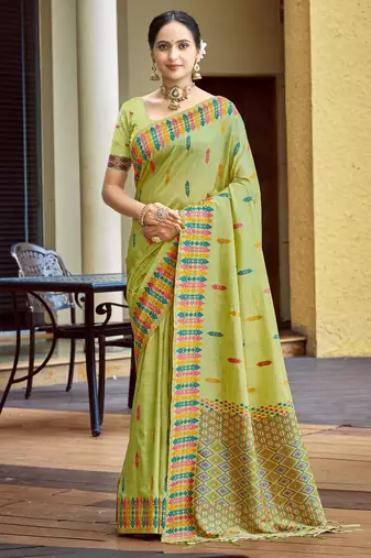 pista smart and elegant assam silk blend ethnic woven designer saree