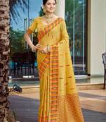 mustard smart and elegant assam silk blend ethnic woven designer saree