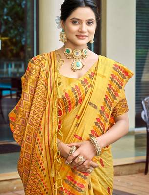 mustard smart and elegant assam silk blend ethnic woven designer saree 2