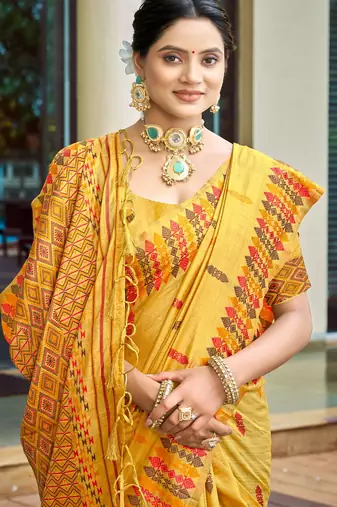 mustard smart and elegant assam silk blend ethnic woven designer saree