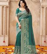 green smart graceful handloom silk blend fanric woven designer saree
