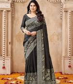 black smart graceful handloom silk blend fanric woven designer saree