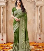 mahendi smart graceful handloom silk blend fanric woven designer saree