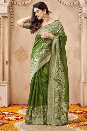 mahendi smart graceful handloom silk blend fanric woven designer saree