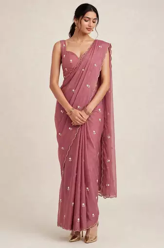 Premium rangoli crush saree with handwork cutdana