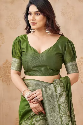 mahendi smart graceful handloom silk blend fanric woven designer saree