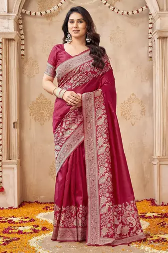 maroon smart graceful handloom silk blend fanric woven designer saree