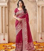 maroon smart graceful handloom silk blend fanric woven designer saree