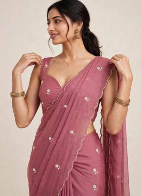 Premium rangoli crush saree with handwork cutdana 4