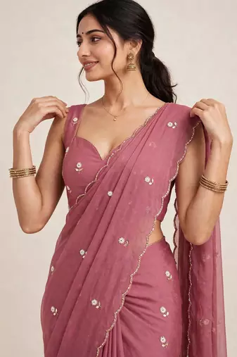 Premium rangoli crush saree with handwork cutdana
