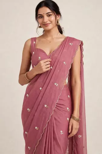 Premium rangoli crush saree with handwork cutdana