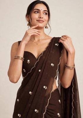 Designer rangoli crush saree with handcrafted cutdana work 2
