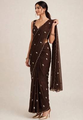 Designer rangoli crush saree with handcrafted cutdana work 3