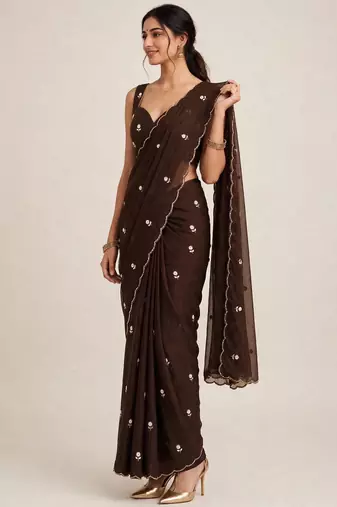 Designer rangoli crush saree with handcrafted cutdana work