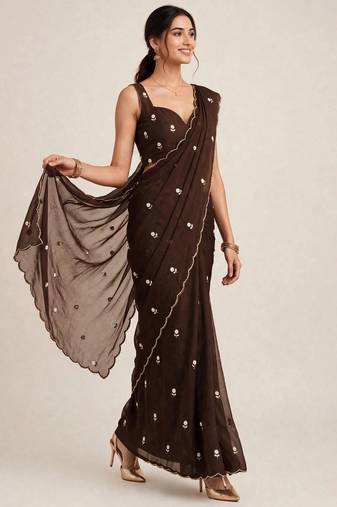 Designer rangoli crush saree with handcrafted cutdana work