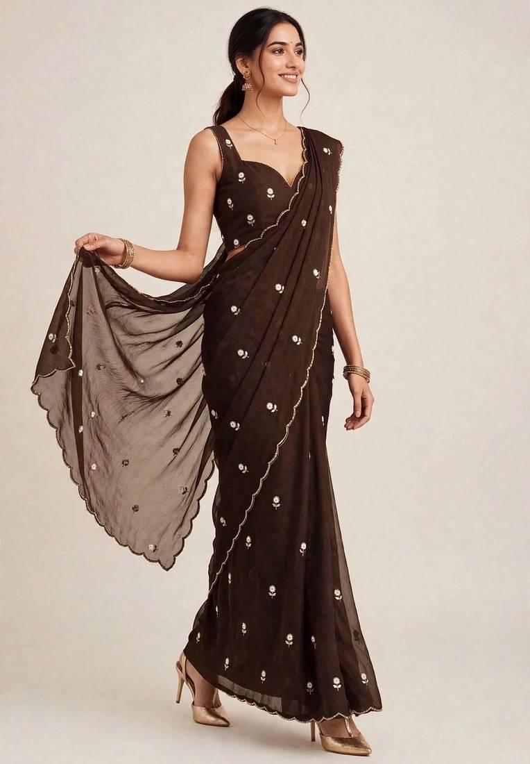 Designer rangoli crush saree with handcrafted cutdana work