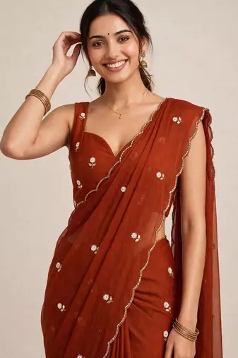 Elegant rangoli crush saree with intricate cutdana handwork