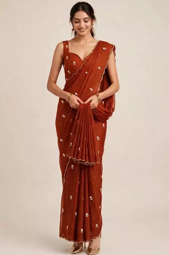 Elegant rangoli crush saree with intricate cutdana handwork