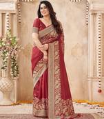 burgundy smart graceful handloom silk blend fanric woven designer saree