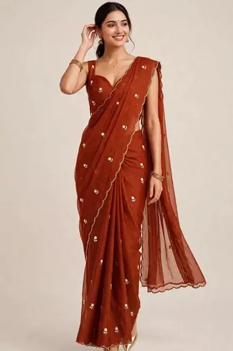 Elegant rangoli crush saree with intricate cutdana handwork