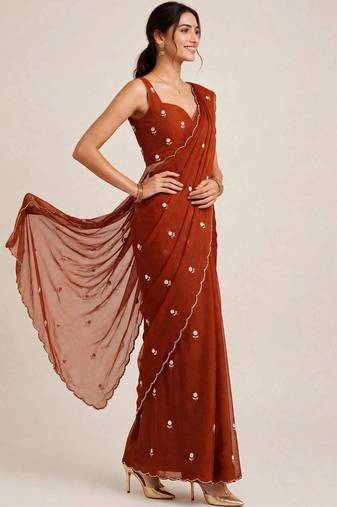 Elegant rangoli crush saree with intricate cutdana handwork