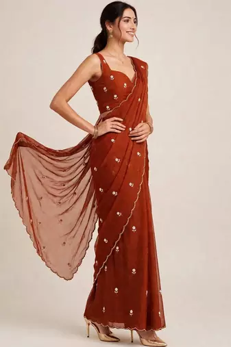 Elegant rangoli crush saree with intricate cutdana handwork
