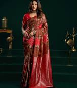 brown girlie soft silk blend fabric woven jari designer saree