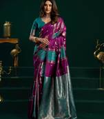 purple girlie soft silk blend fabric woven jari designer saree