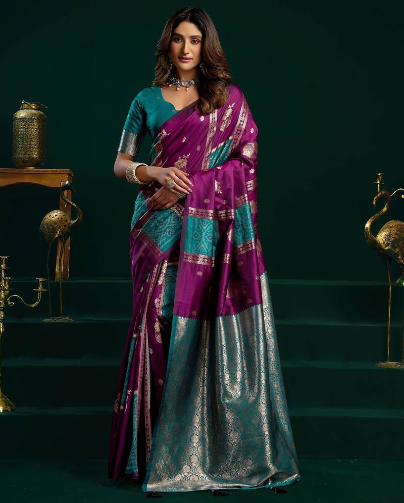 purple girlie soft silk blend fabric woven jari designer saree