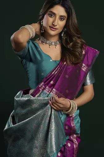 purple girlie soft silk blend fabric woven jari designer saree