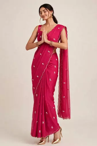 Rangoli crush designer saree with handcrafted cutdana work