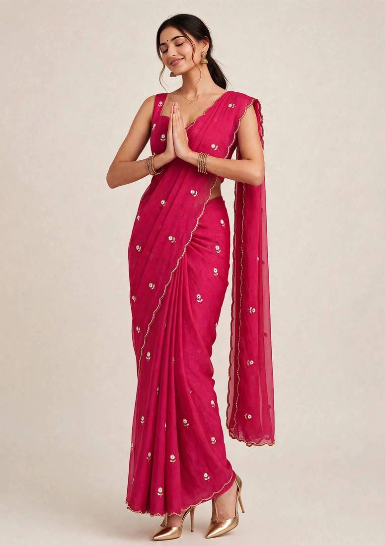 Rangoli crush designer saree with handcrafted cutdana work