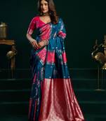 blue girlie soft silk blend fabric woven jari designer saree