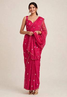 Rangoli crush designer saree with handcrafted cutdana work 5