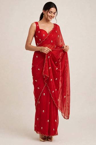 Glamorous rangoli crush saree with cutdana handwork
