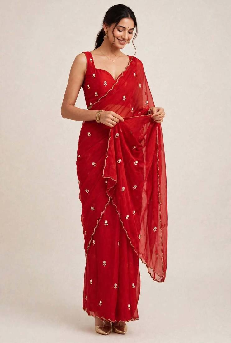Glamorous rangoli crush saree with cutdana handwork