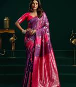 Lavender color girlie soft silk fabric woven jari designer saree
