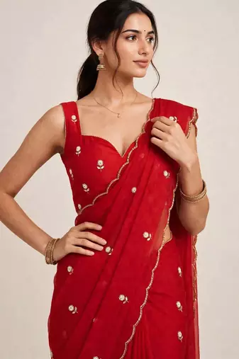 Glamorous rangoli crush saree with cutdana handwork