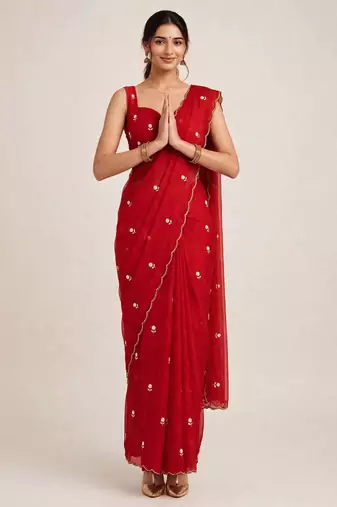 Glamorous rangoli crush saree with cutdana handwork