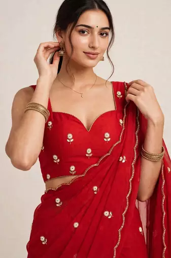 Glamorous rangoli crush saree with cutdana handwork