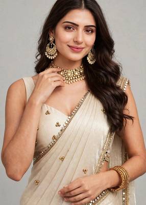 premium saree with ghunghru handwork & mirror lace 2