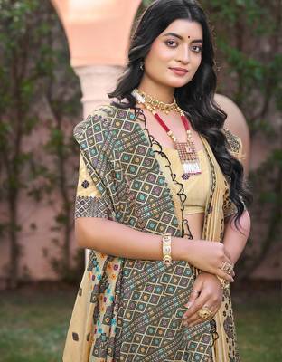 Beige with black color smart woven designer assam silk saree 2