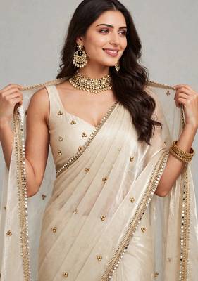 premium saree with ghunghru handwork & mirror lace 3